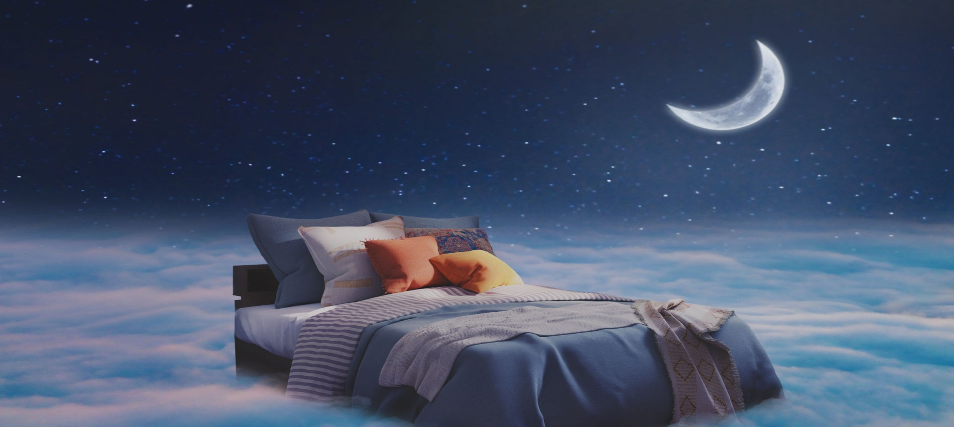 bed in the sky on fluffy clouds